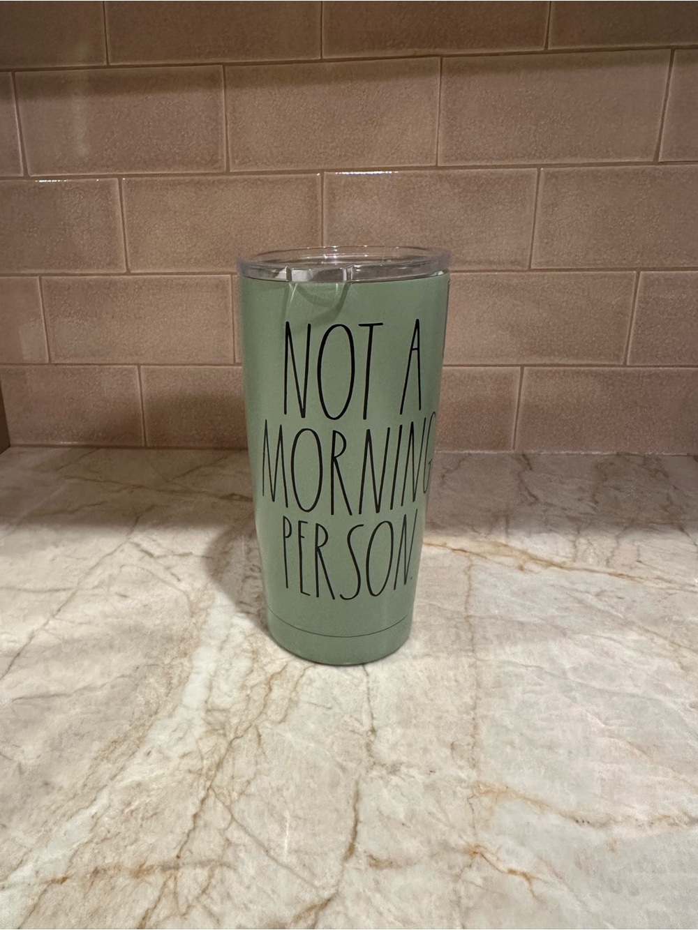 Rae Dunn Not A Morning Person Sage Green Travel Tumbler